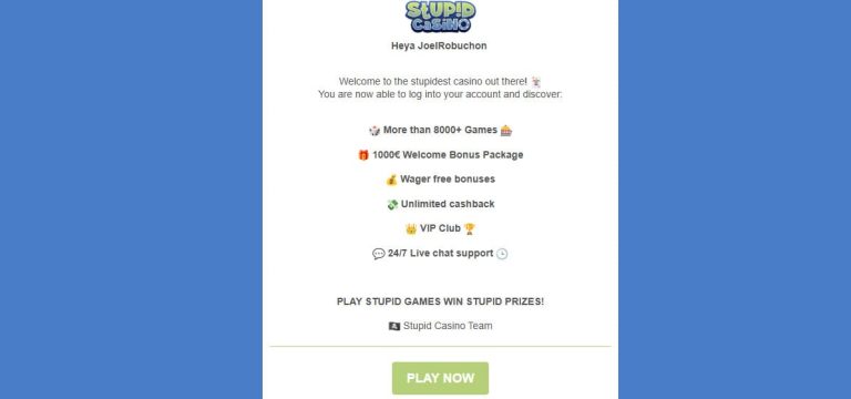 Stupid Casino mail confirmation