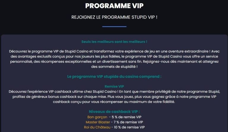 programme VIP Stupid Casino